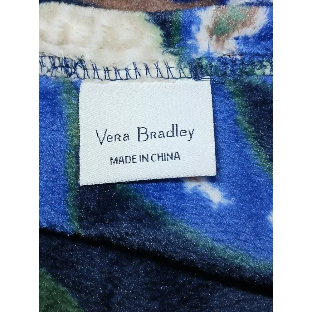 Vera Bradley Plush KING  Throw Blanket JAVA NAVY CAMO BLUE 104 x 90 NWT Limited - Picture 7 of 10